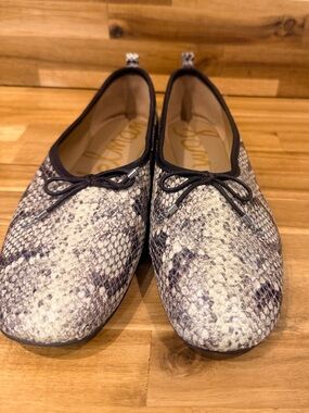 Sam Edelman Snake-Print Ballet Flats in Black and Cream